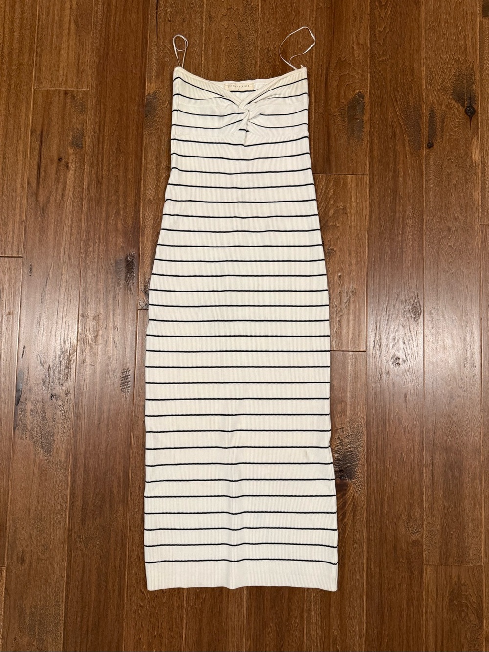 Strapless Striped Knit Midi Dress in White and Black